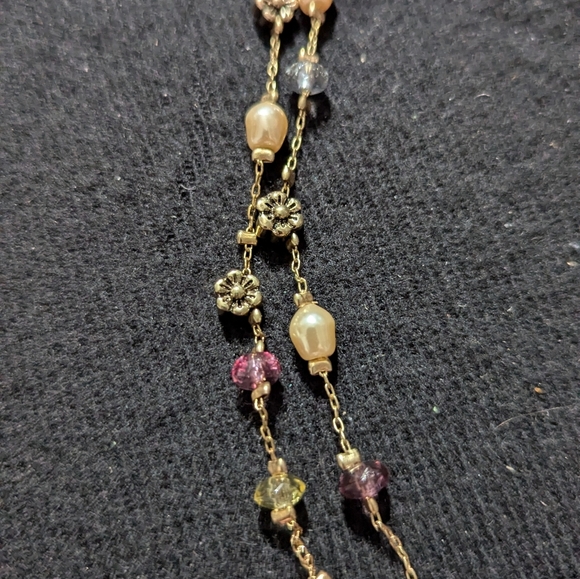 Premier Designs Gold Tone White Faux Pearl And Pastel Crystal Layered Necklace - Picture 3 of 5